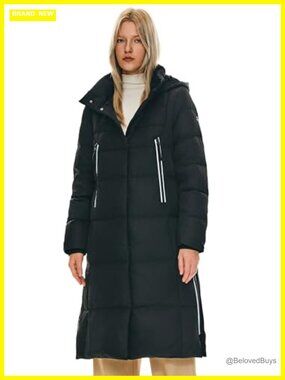 Women's Thickened Long Down Jacket Hooded Puffer Winter Coat Side Zipper